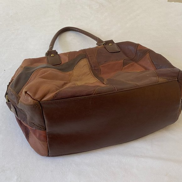 Necessary Objects Patchwork Handbag Vegan Leather Satchel Purse - Picture 4 of 12